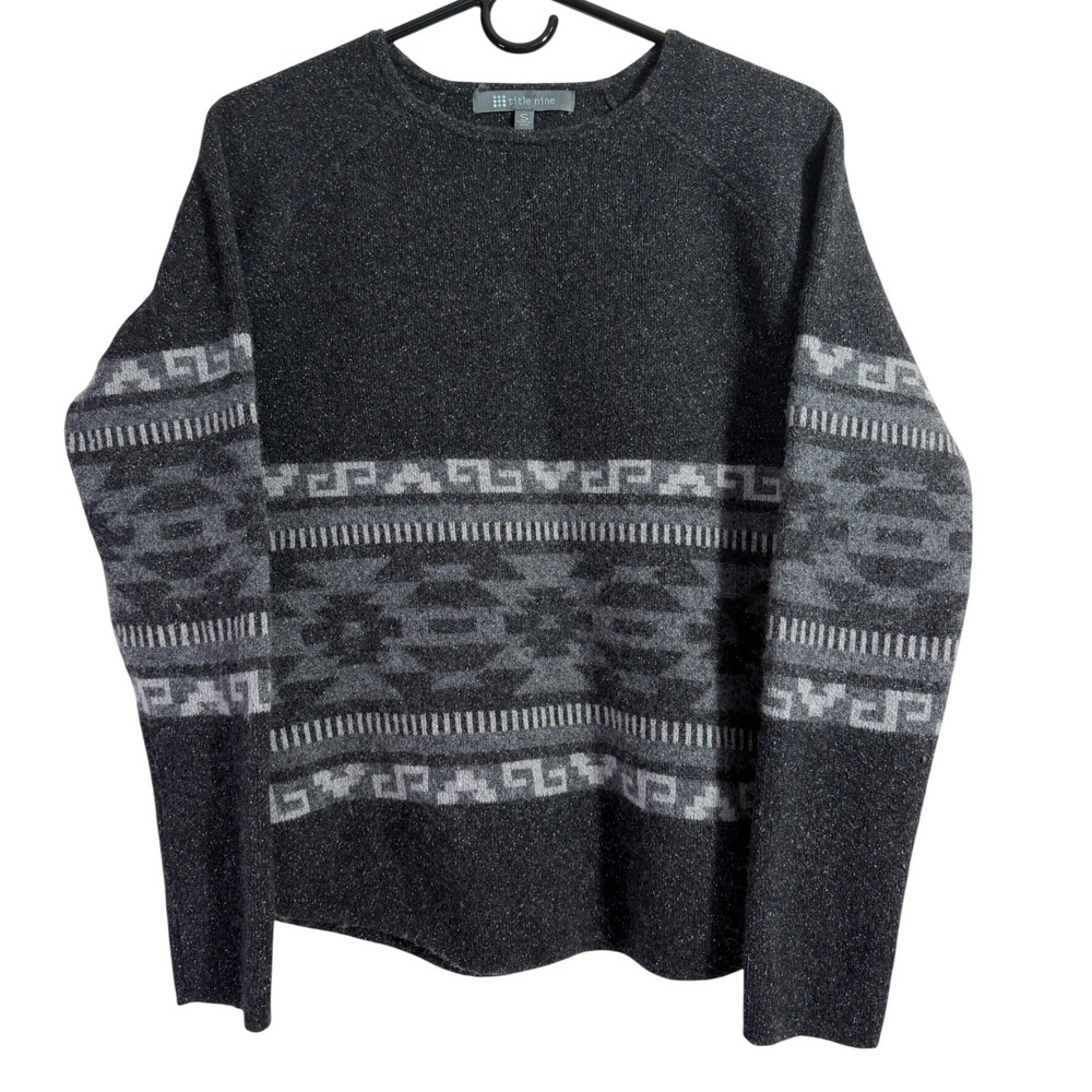 Title Nine Por Vida 2.0 Sweater Womens Small Gray Geometric Wool Blend Pullover